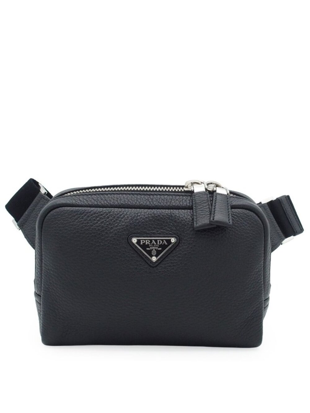 Prada Vitello Daino Black Calfskin Triangle Logo Shoulder Bag